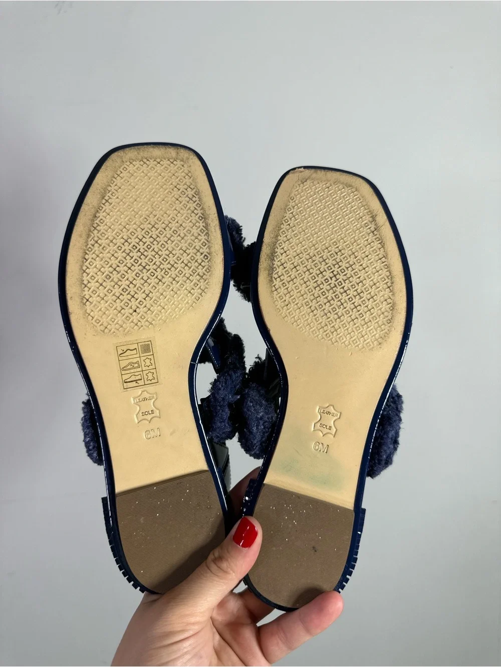 Tory Burch Freya Eyelet Flat Blue Patent Leather Fringe Slingback Sandals - Picture 6 of 7